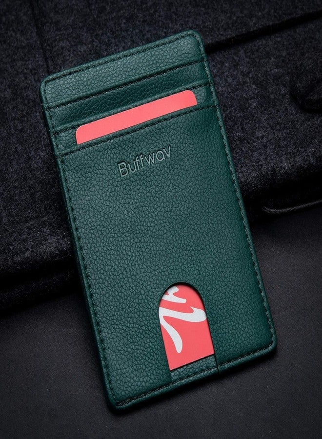 Buffway Genuine Leather Card Holder Wallet for Men Leather Original, Men and Women Slim RFID Wallet (Green) - Image 3